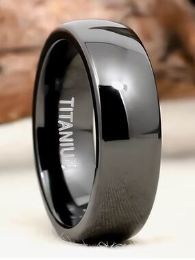 Polished Black Titanium Minimalist Wedding Band Ring Bold High Shine Unisex 6mm